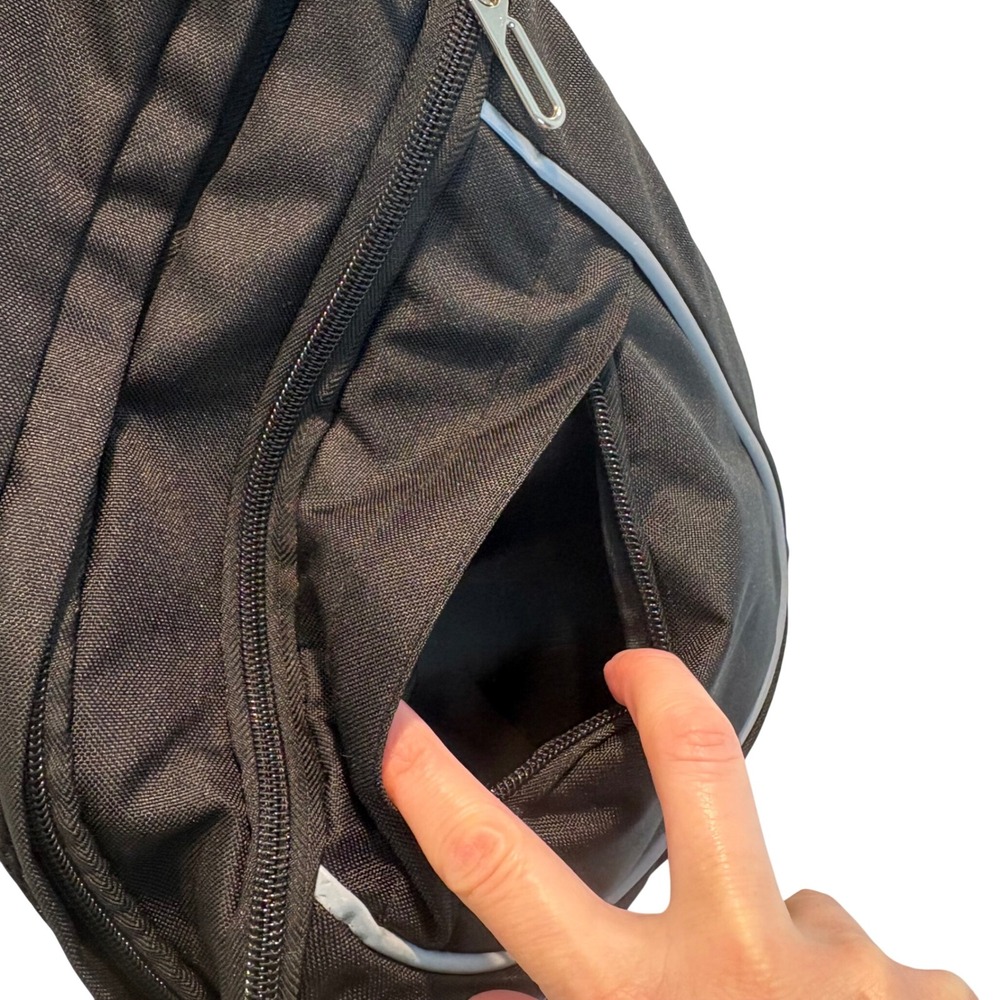 Black Sling Backpack Single Strap Crossbody Bag Reflective Trim Travel Daypack - Picture 8 of 10